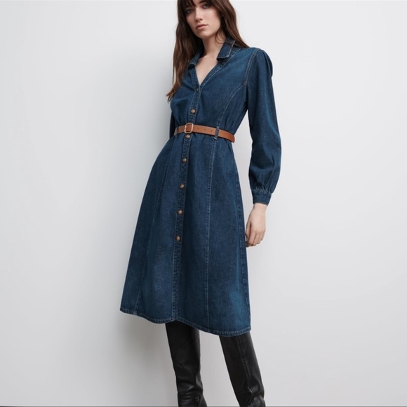 ZARA Premium Denim 70's Style Midi Dress Size Medium